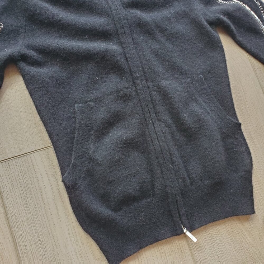 Raw 7 Black 100% Cashmere Bling Full Zip Hoodie - Picture 6 of 15